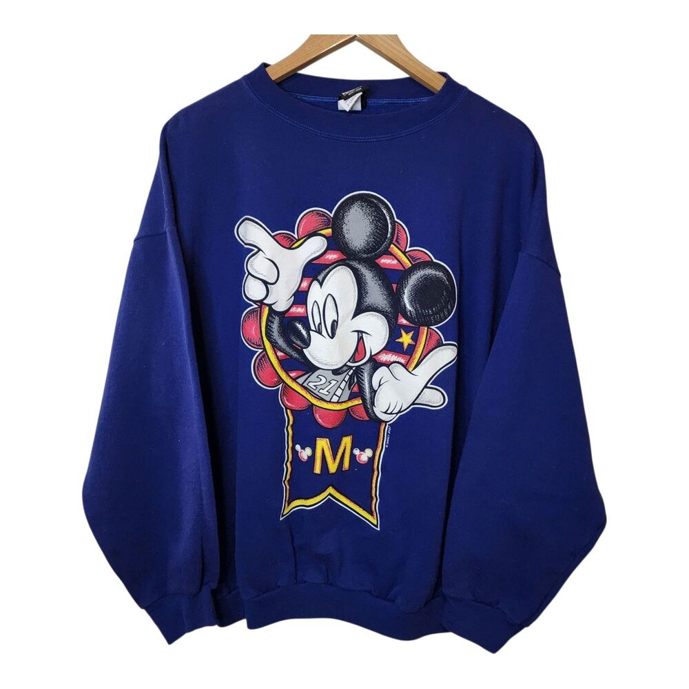 Vintage 90s Disney Mickey Mouse Sweatshirt Size XL Blue Jerry Leigh USA - Picture 1 of 9